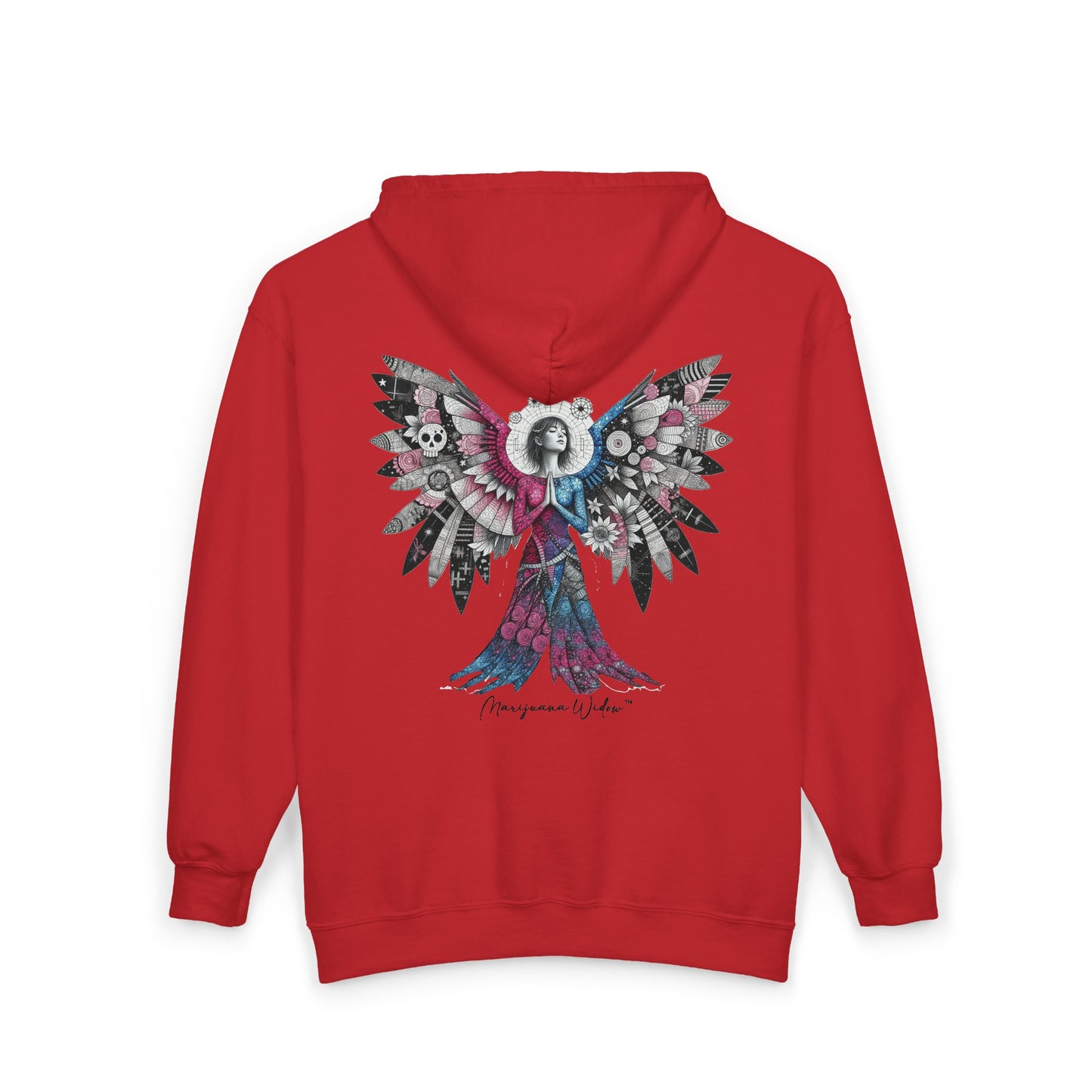 Angel Wings — Floral Skull Back Graphic - Full-Zip Hoodie
