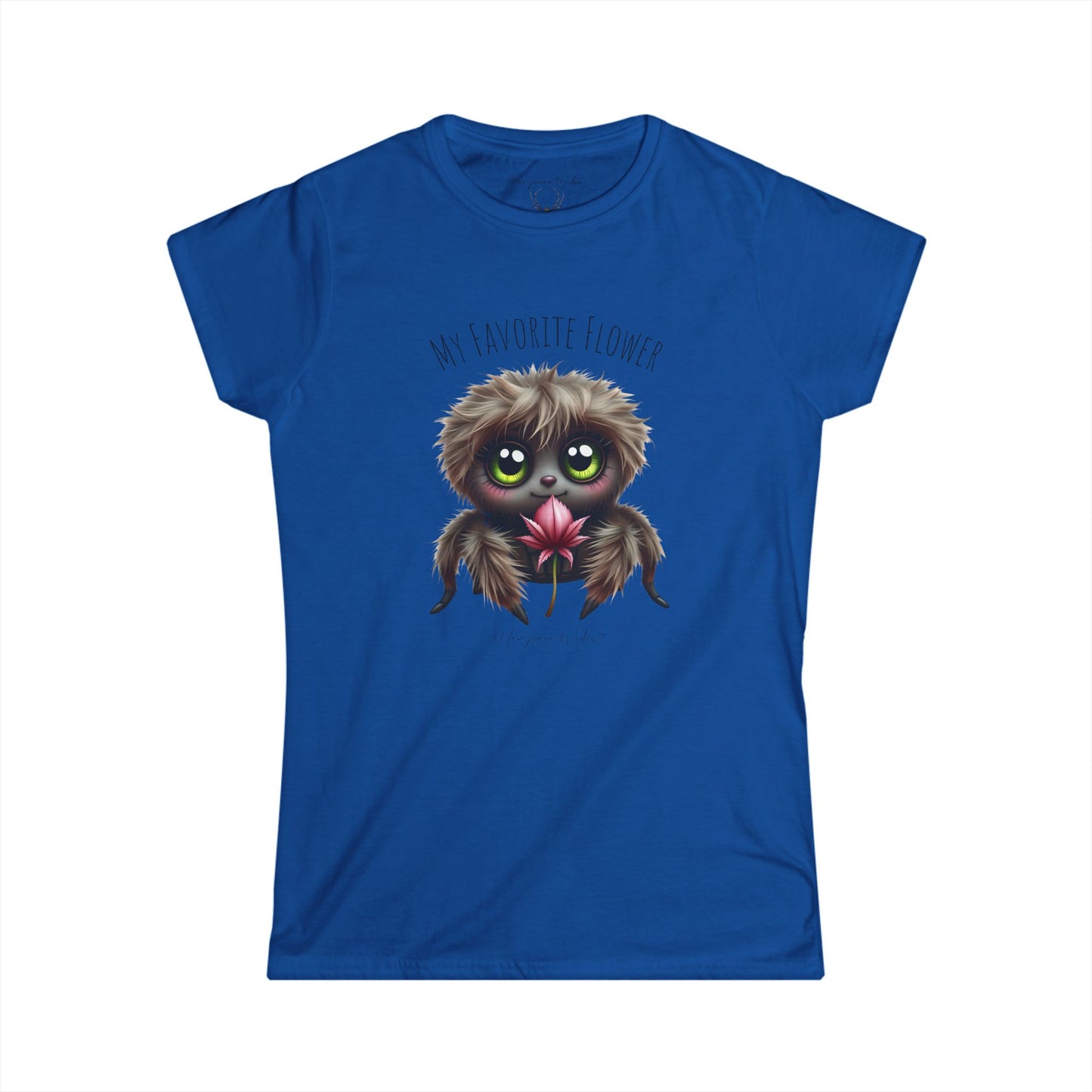 Cute Fluffy Spider Tee — Big-Eyed Spider Holding Pink Marijuana Leaf - Women's Tee