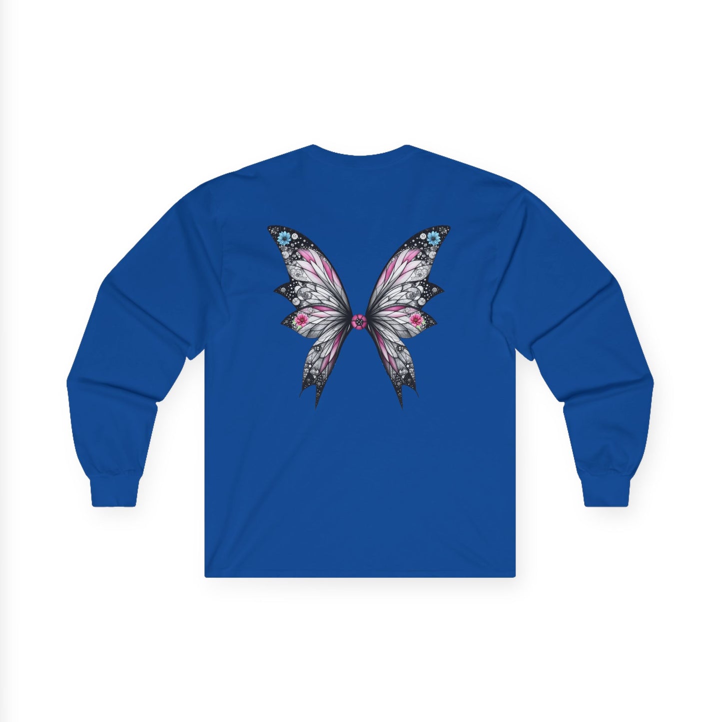 Wing and a Prayer - Fairy Butterfly Wings Long Sleeve Tee — Floral Gothic Butterfly Graphic