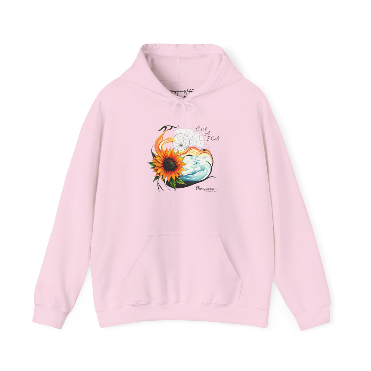 'Cast A Web' Hoodie - Retro Cannabis Themed Sunflower Artwork - Unisex Hoodie - Marijuana Widow