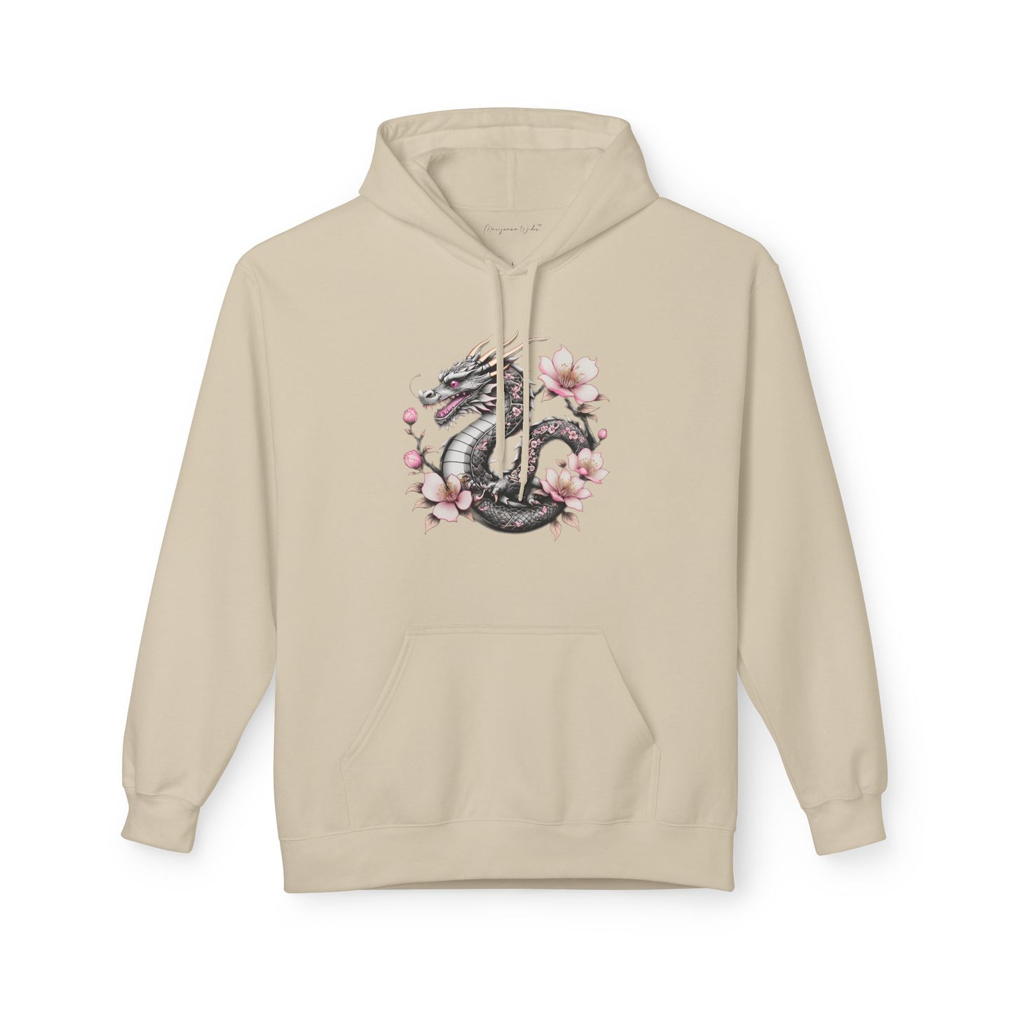 Asian Influence - Floral Dragon Hoodie – Watercolor Sakura Yin-Yang Design - Unisex Sweatshirt