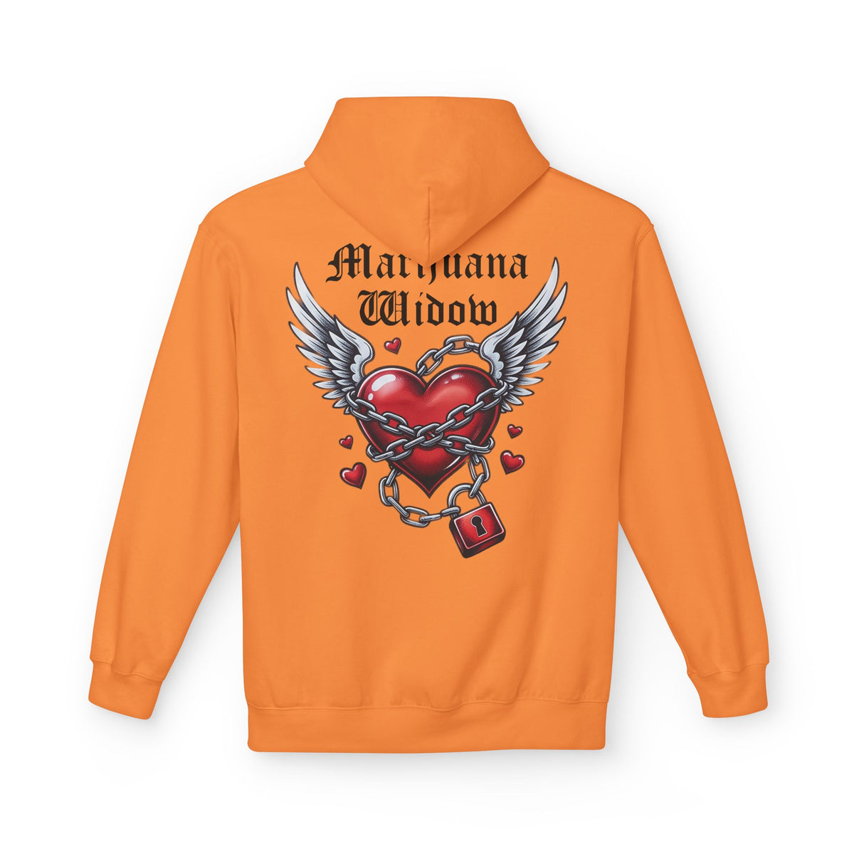 Winged Heart Lock Hoodie — Locked Heart Graphic Pullover Front and Back Graphic - Marijuana Widow