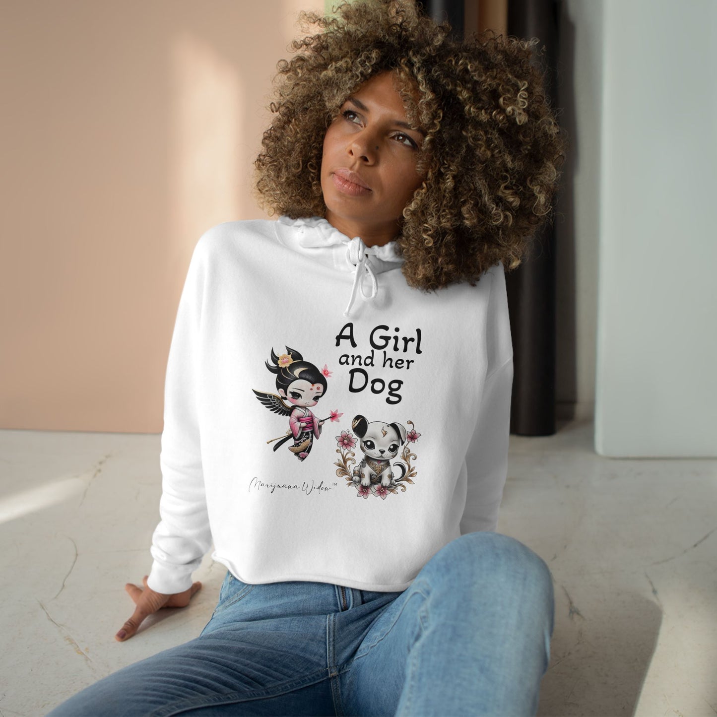 Geisha Angel - A Girl and Her Dog - Crop Hoodie