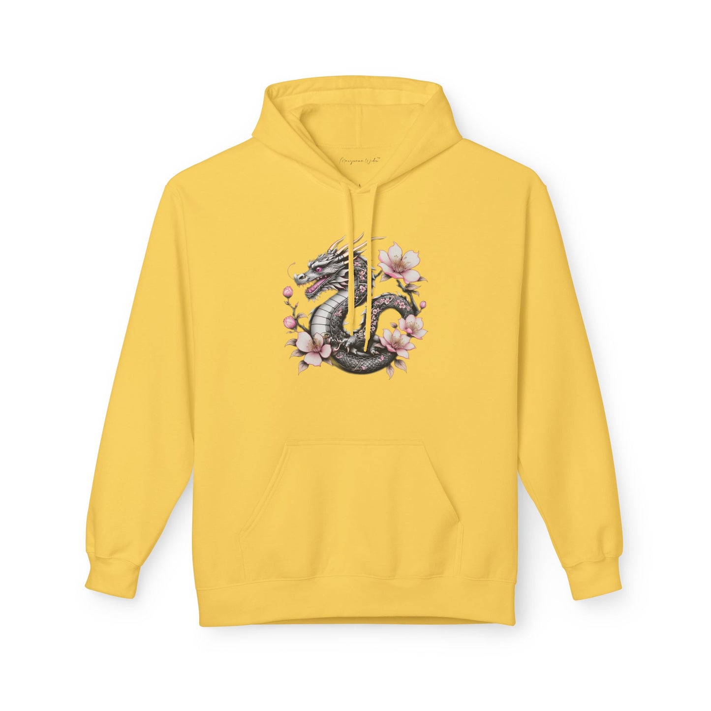 Asian Influence - Floral Dragon Hoodie – Watercolor Sakura Yin-Yang Design - Unisex Sweatshirt