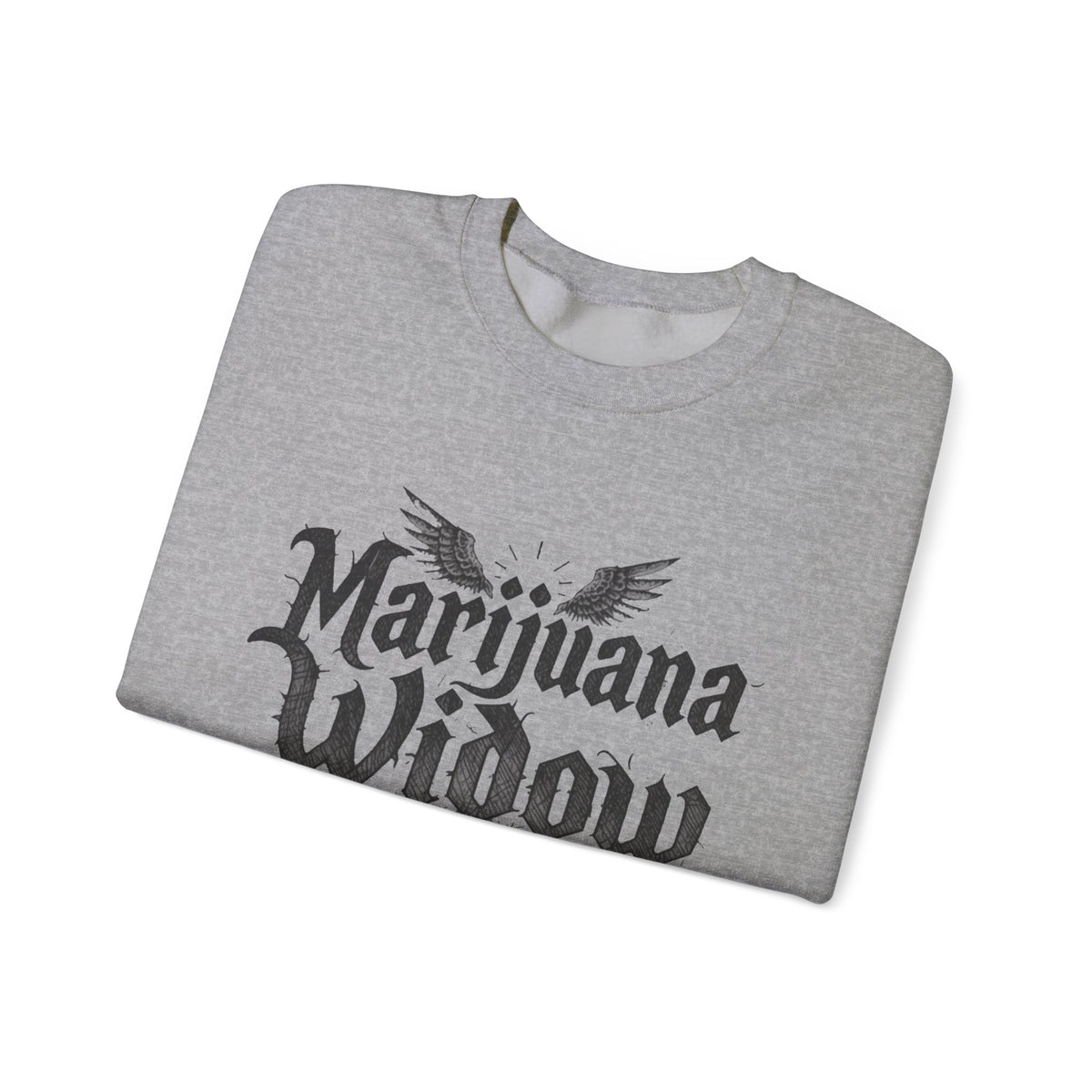 Marijuana Widow Gothic Angel Wings Sweatshirt - Wings Skulls Graphic Front and Back - Marijuana Widow
