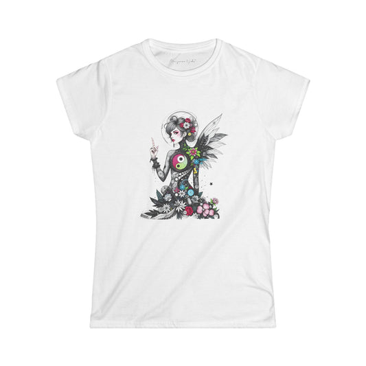Angel Goddess Ying Yang — Whimsical Botanical Art Women's T-shirt
