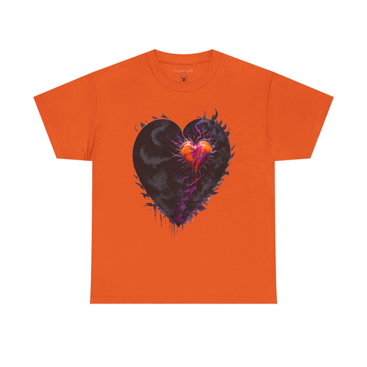 Burning Heart Graphic Tee — Dark Gothic Heart with Fiery Core - Unisex T-shirt
