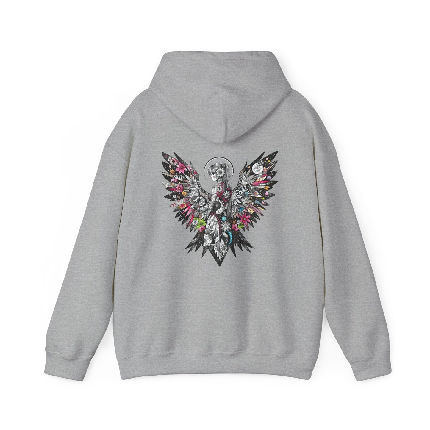 Angel Wings - Floral Skull Raven Hoodie — Gothic Boho Wings Pullover
