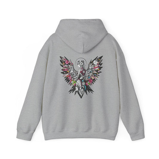 Angel Wings - Floral Skull Raven Hoodie — Gothic Boho Wings Pullover