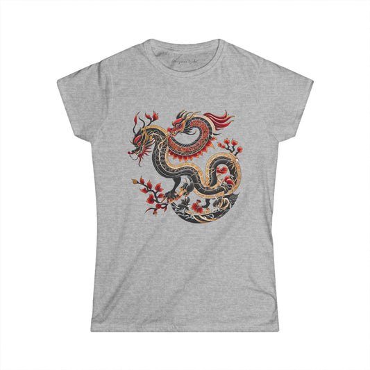 Dragon Floral Women's Tee — Vintage Eastern Serpent Graphic Shirt