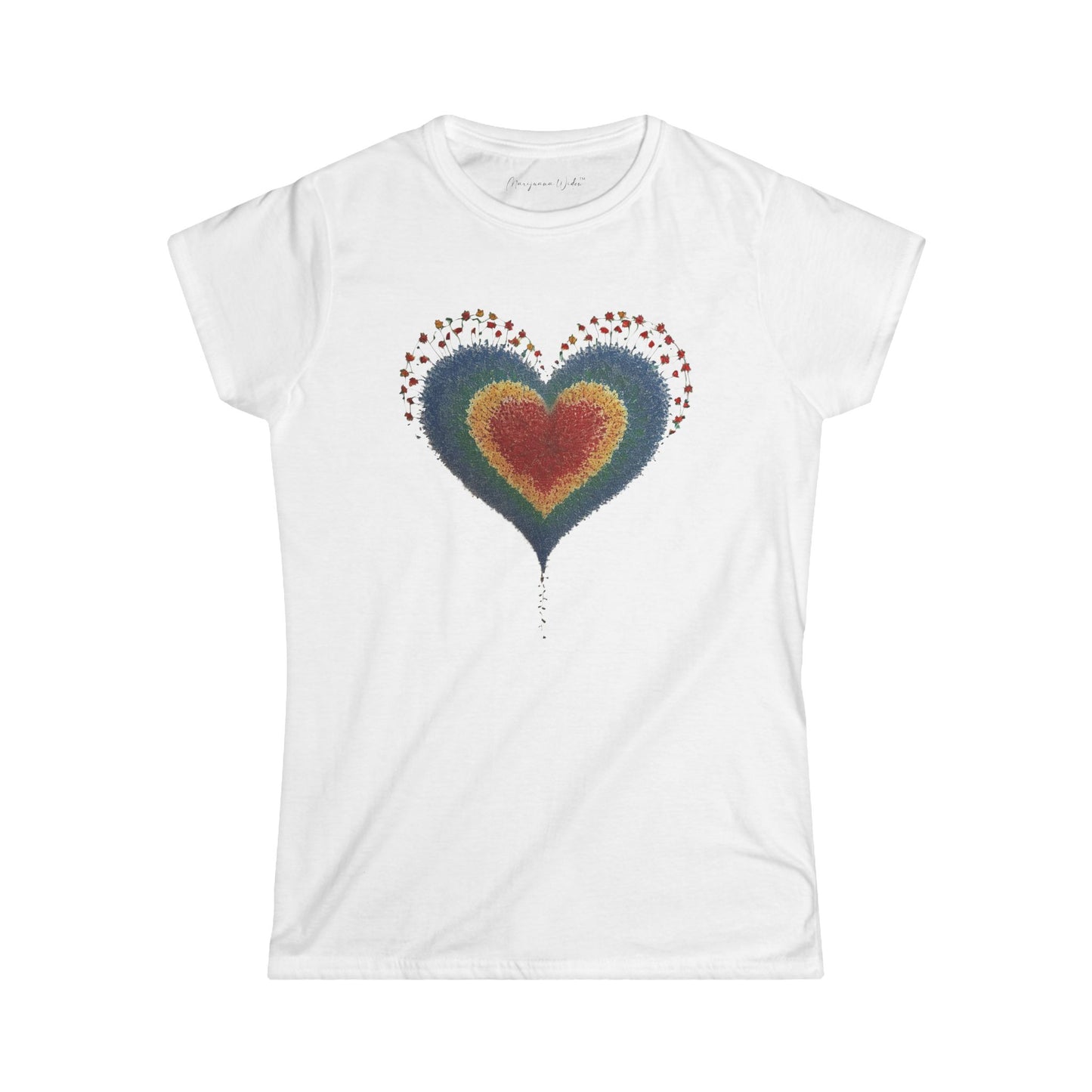 Heart Watercolor Tee — Rainbow Distressed Heart Graphic Women's Tee
