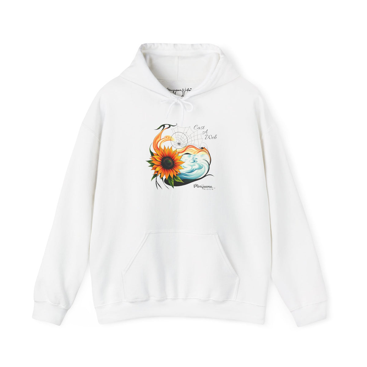 'Cast A Web' Hoodie - Retro Cannabis Themed Sunflower Artwork - Unisex Hoodie - Marijuana Widow