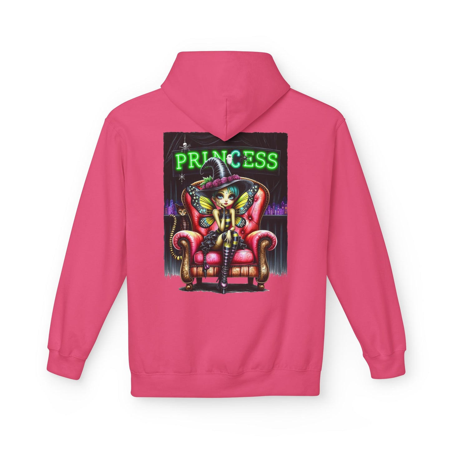 Princess Witch Hoodie — Gothic Neon Throne Graphic Unisex Hoodie