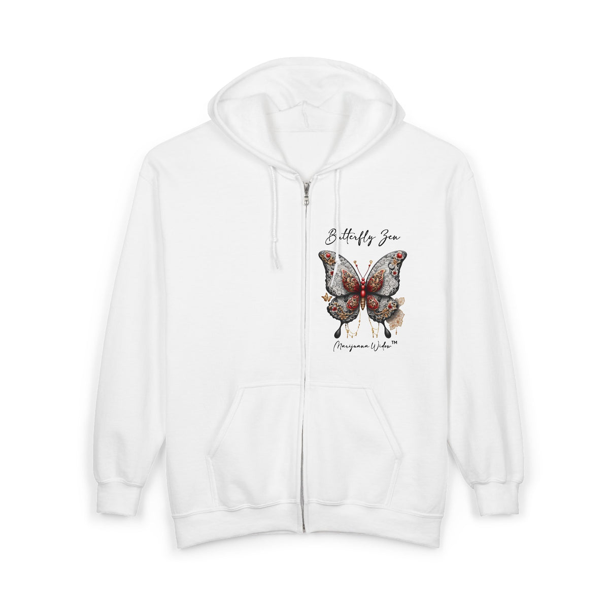 Zen Destiny - Moon & Butterfly Unisex Zip Hoodie - Marijuana Widow