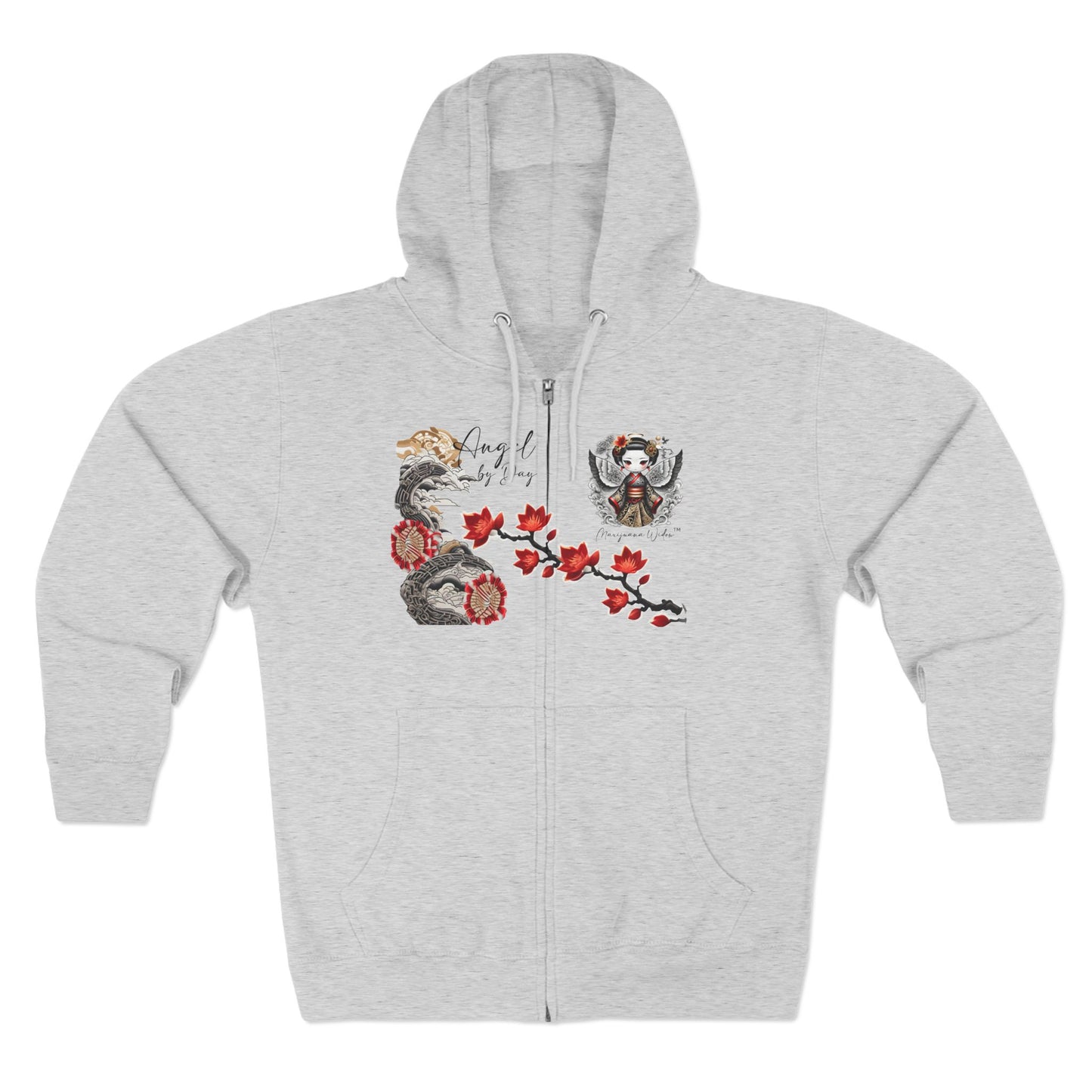 Angel by Day, Dragon by Night Zip-Hoodie - Japanese Dragon and Geisha Angel - Zip-Up Unisex Hoodie