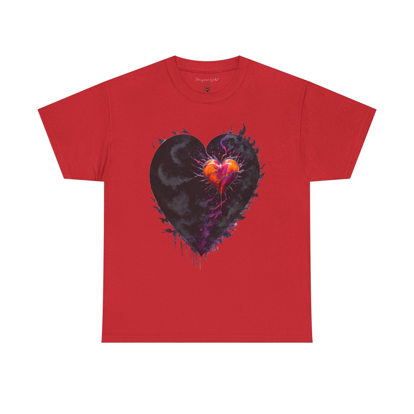 Burning Heart Graphic Tee — Dark Gothic Heart with Fiery Core - Unisex T-shirt