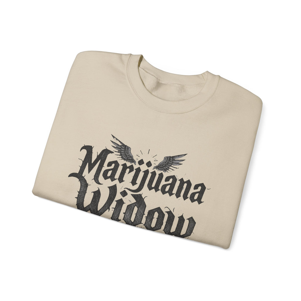 Marijuana Widow Gothic Angel Wings Sweatshirt - Wings Skulls Graphic Front and Back - Marijuana Widow