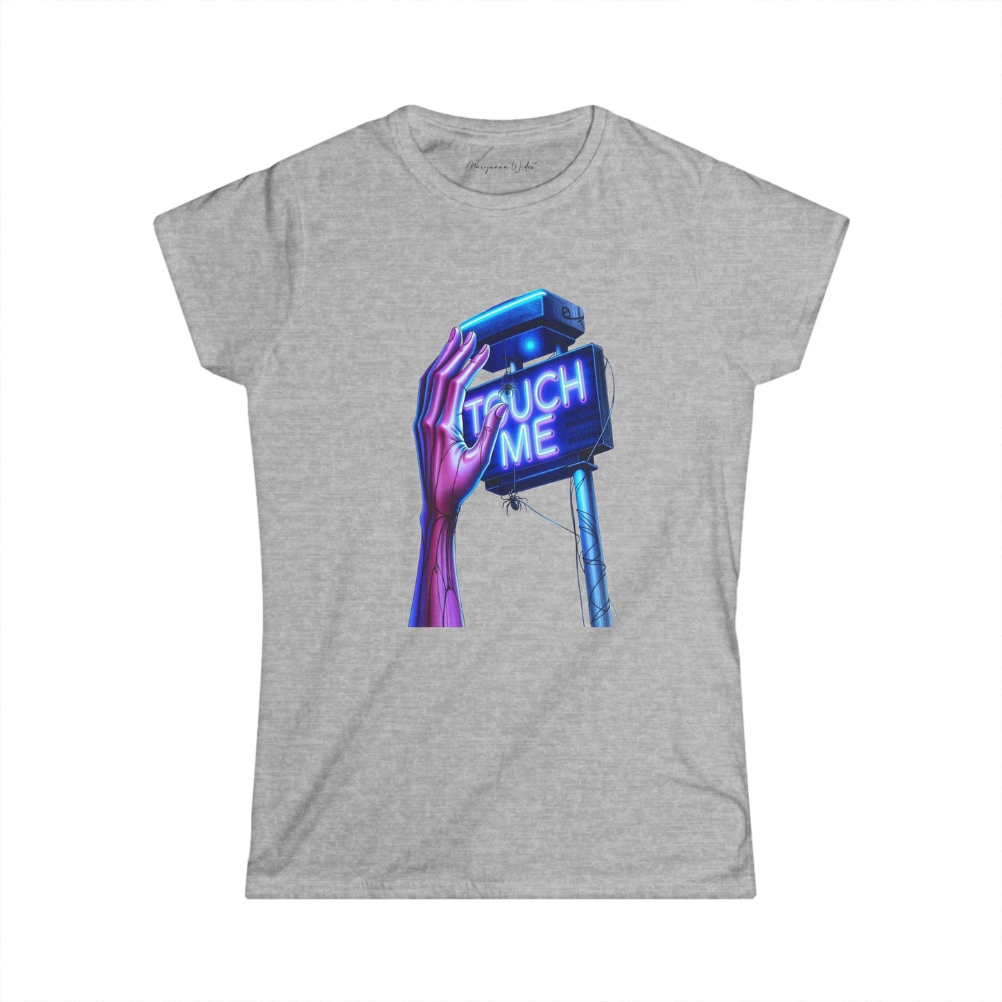 Touch Me - Blue Neon Sign - Women's Softstyle Short-Sleeve T-Shirt