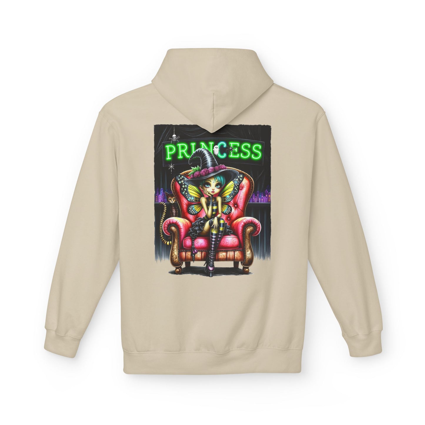 Princess Witch Hoodie — Gothic Neon Throne Graphic Unisex Hoodie