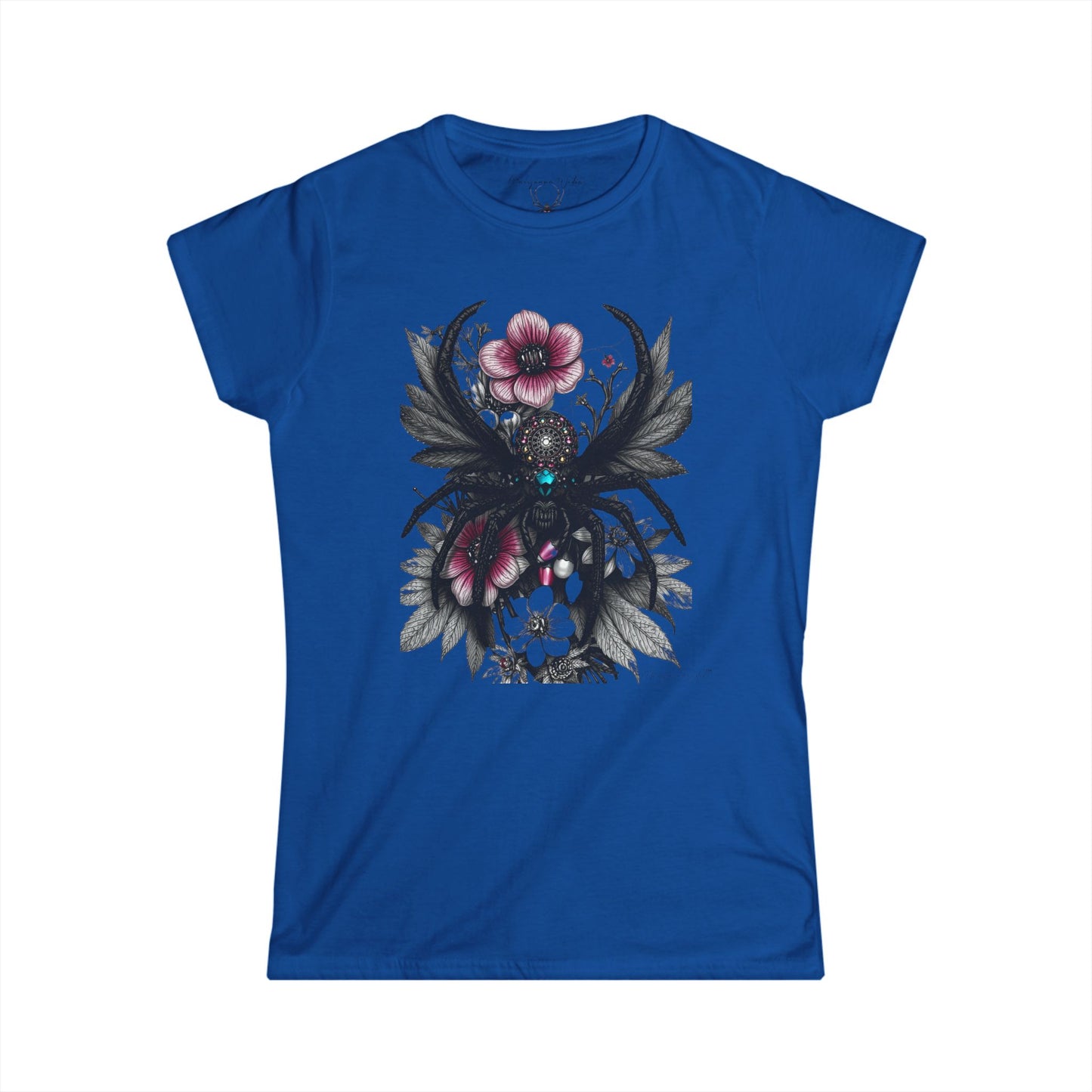 Bejeweled Black Widow Spider - Floral Leaves - Women's Tee