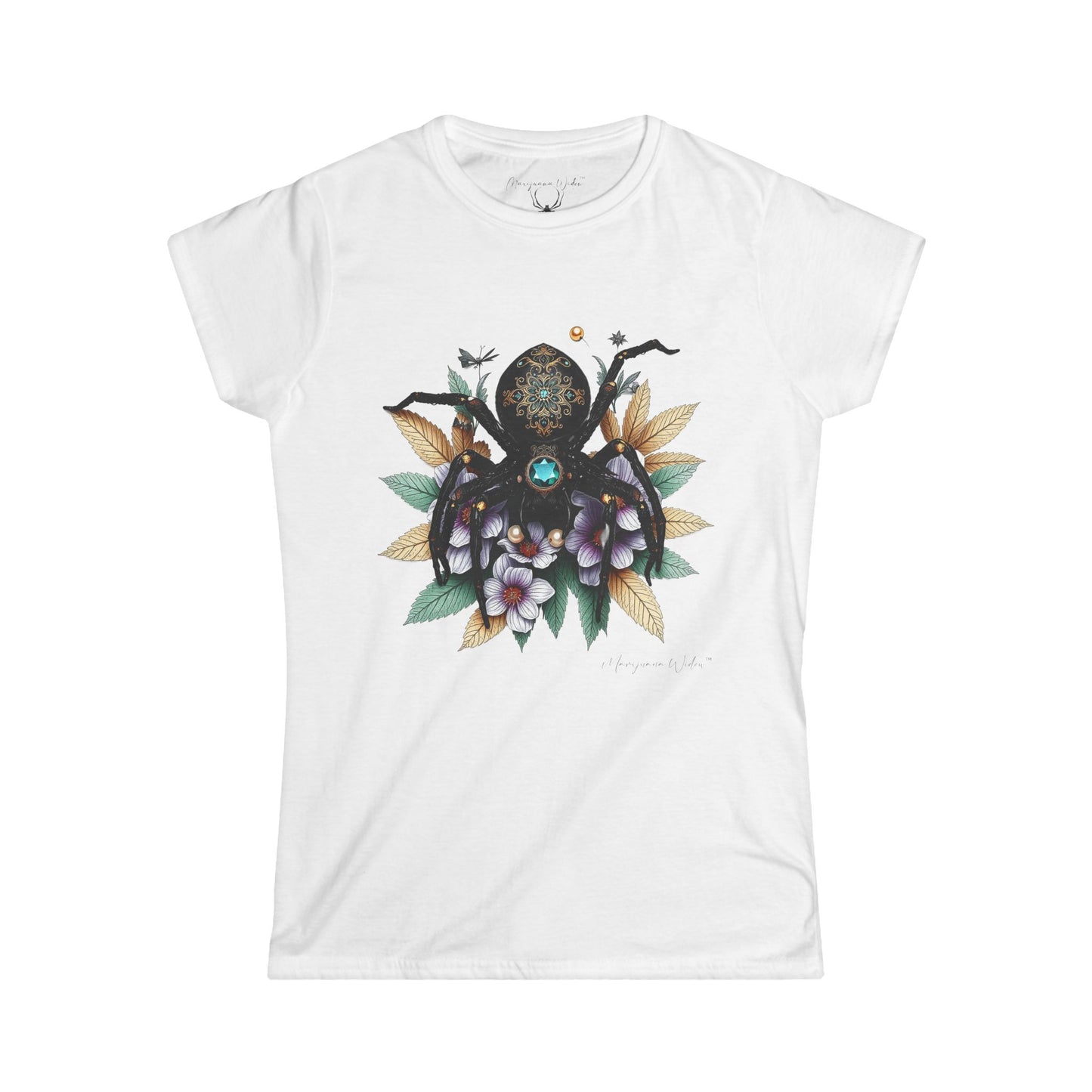 Bejeweled Black Widow Spider - Floral Pearl - Women's Tee