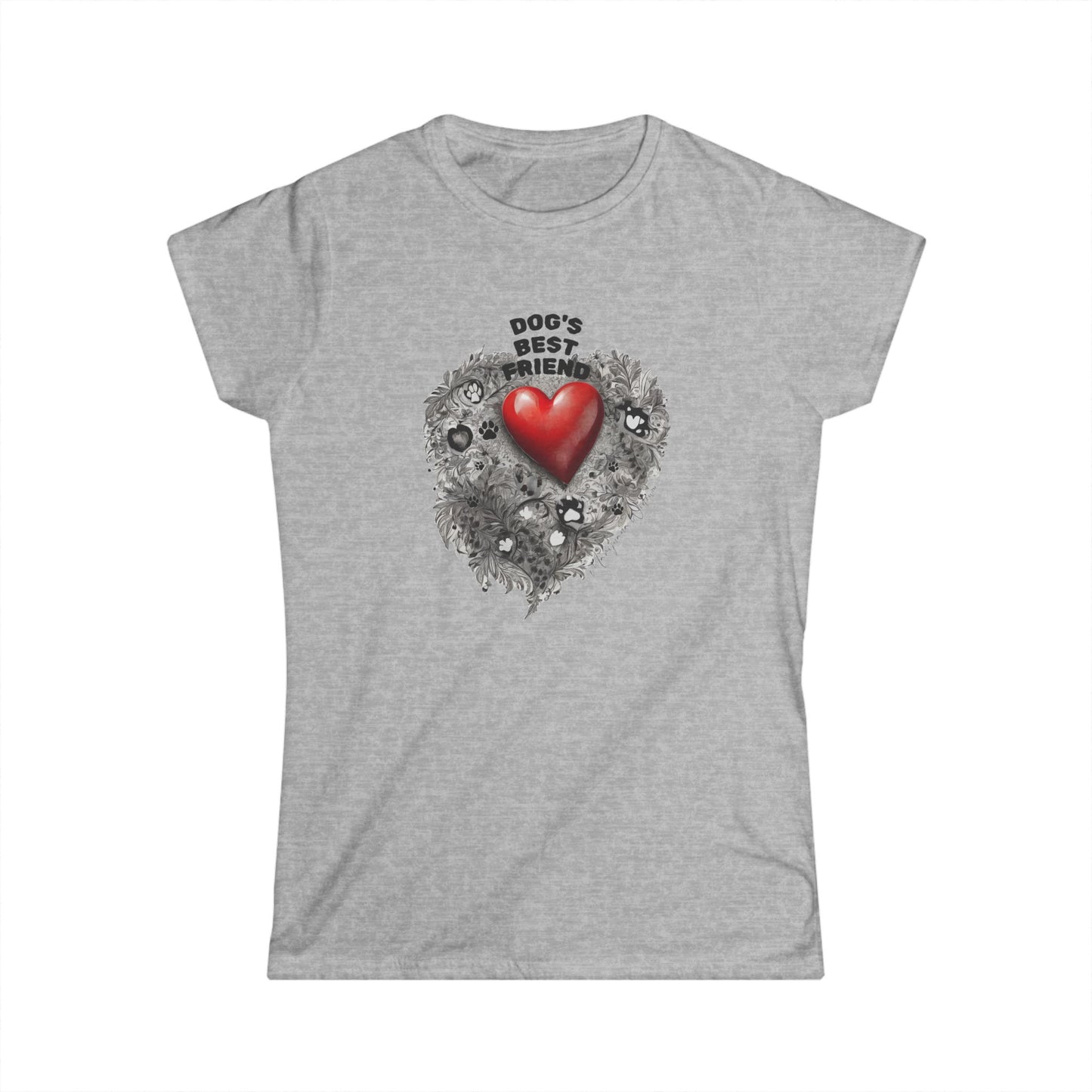 Dog's Best Friend - Red Heart on Rustic Floral Heart Design - Women's Tee