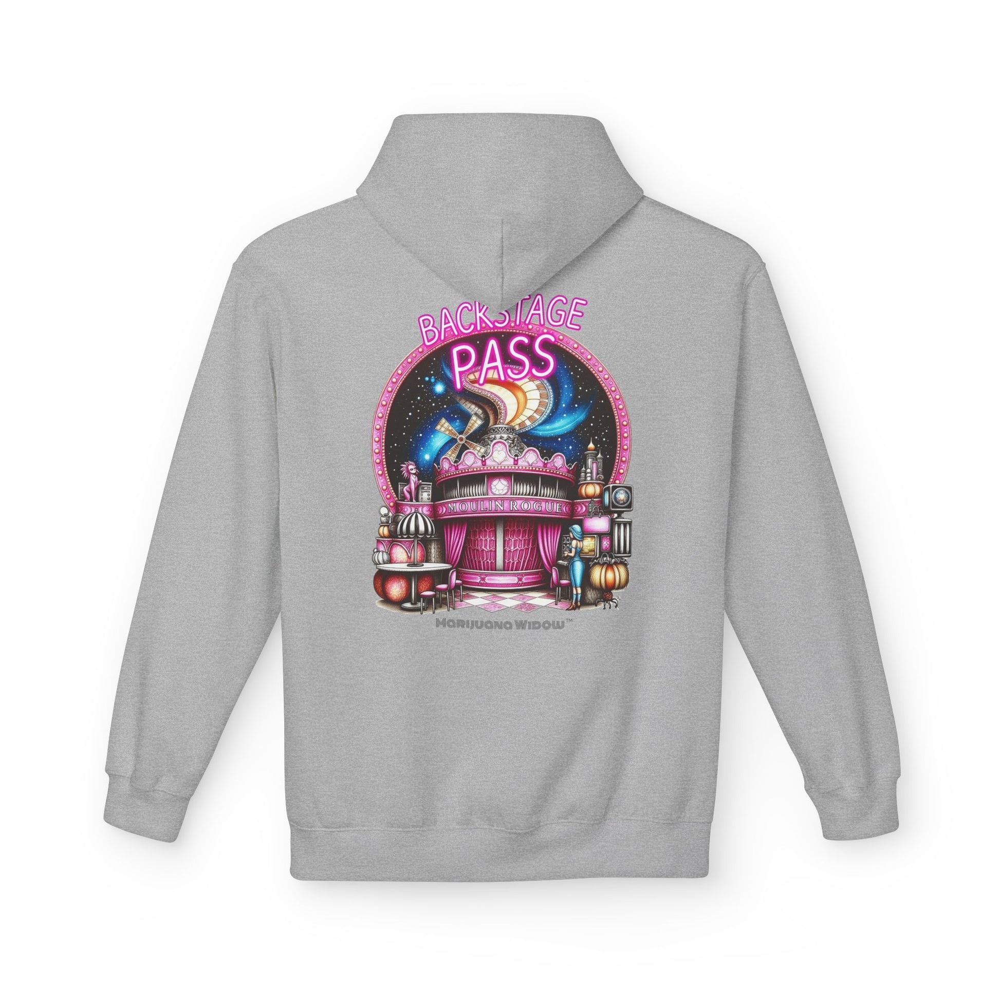 Backstage Pass Hoodie - Boozy Fairy - Neon Burlesque Theater Graphic Unisex Pullover - Marijuana Widow