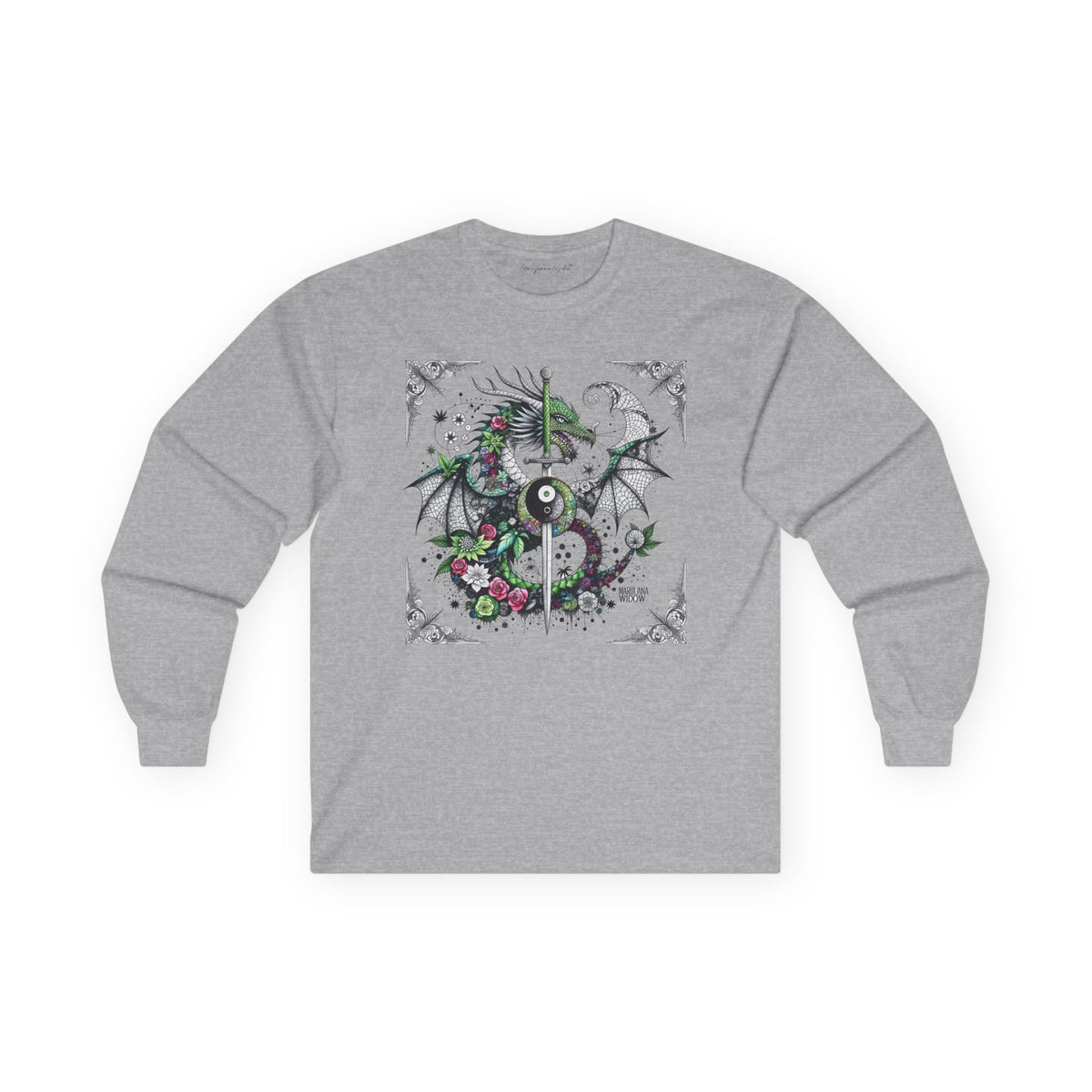 Dragon Slayer Long Sleeve Tee — Dragon with Sword Gothic Shirt - Marijuana Widow