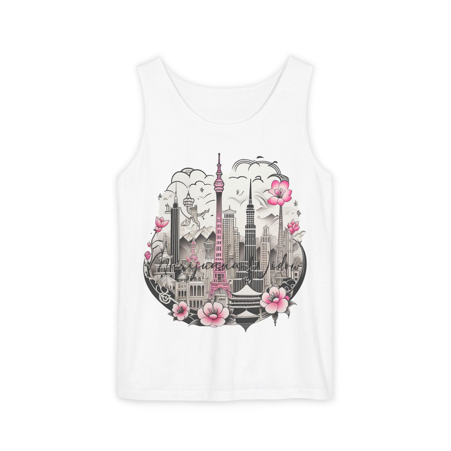 Tokyo Skyline Tank Top — Cherry Blossom Cityscape Graphic - Unisex Tank Top