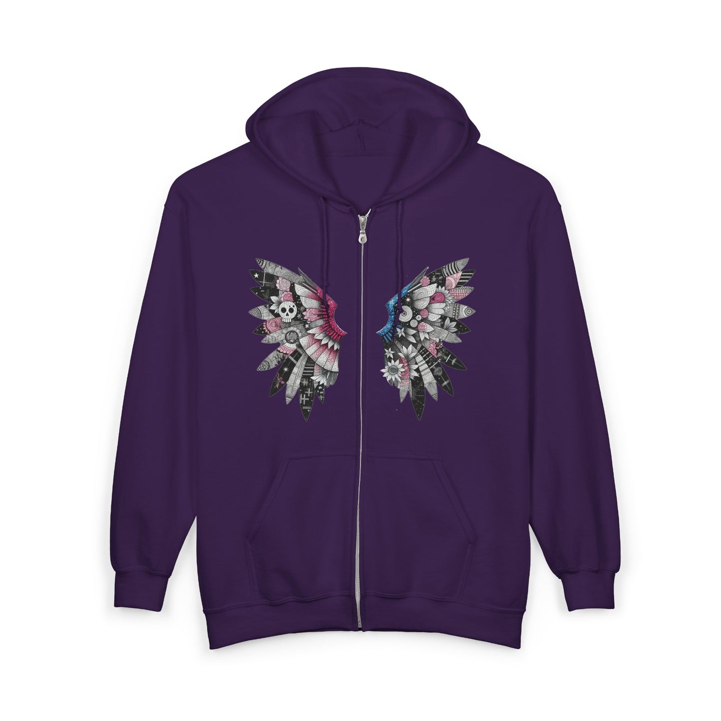 Angel Wings — Floral Skull Back Graphic - Full-Zip Hoodie