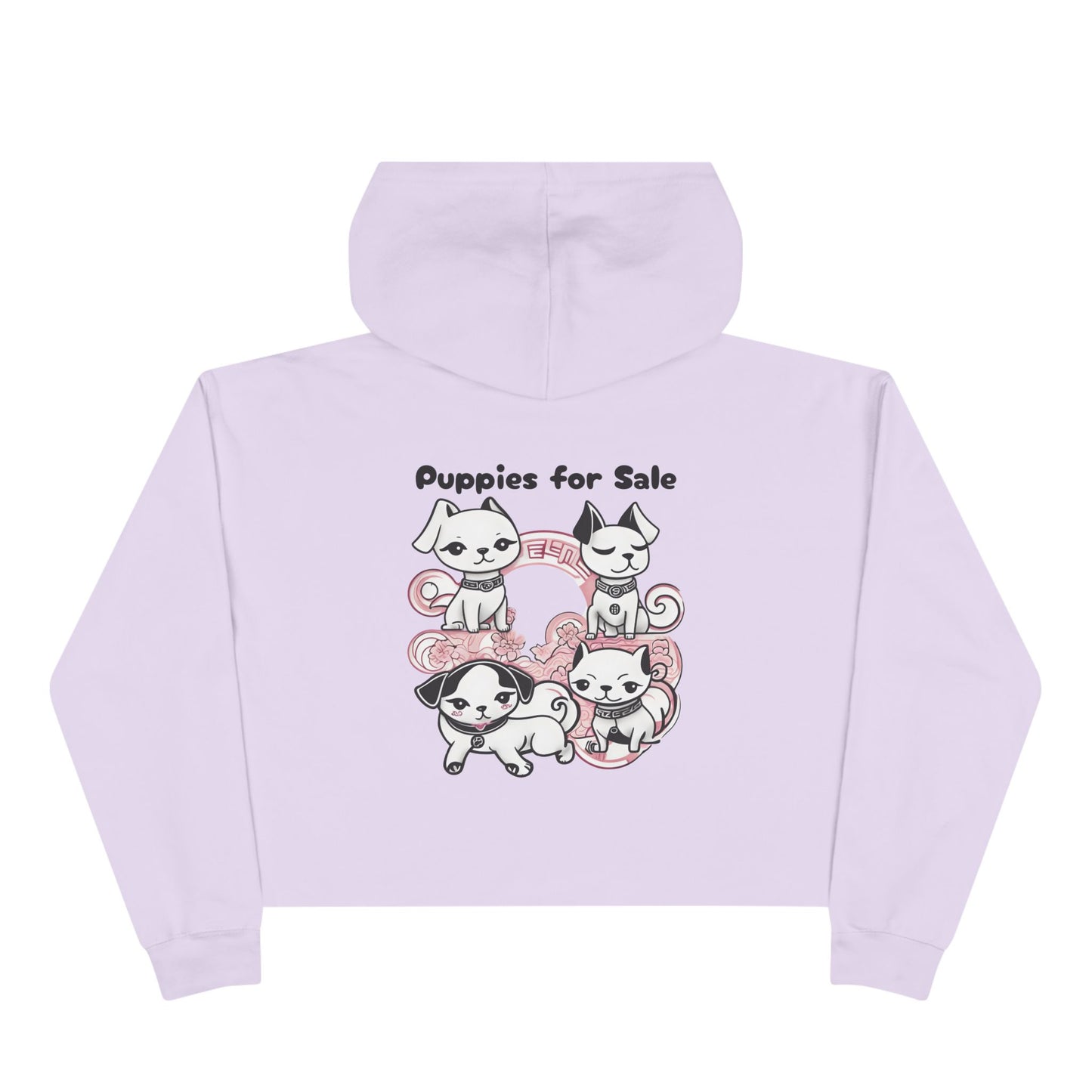 My Favorite Puppy - Crop Hoodie — Cute Kawaii Puppy with Pink Flowers - Women's Crop Hoodie