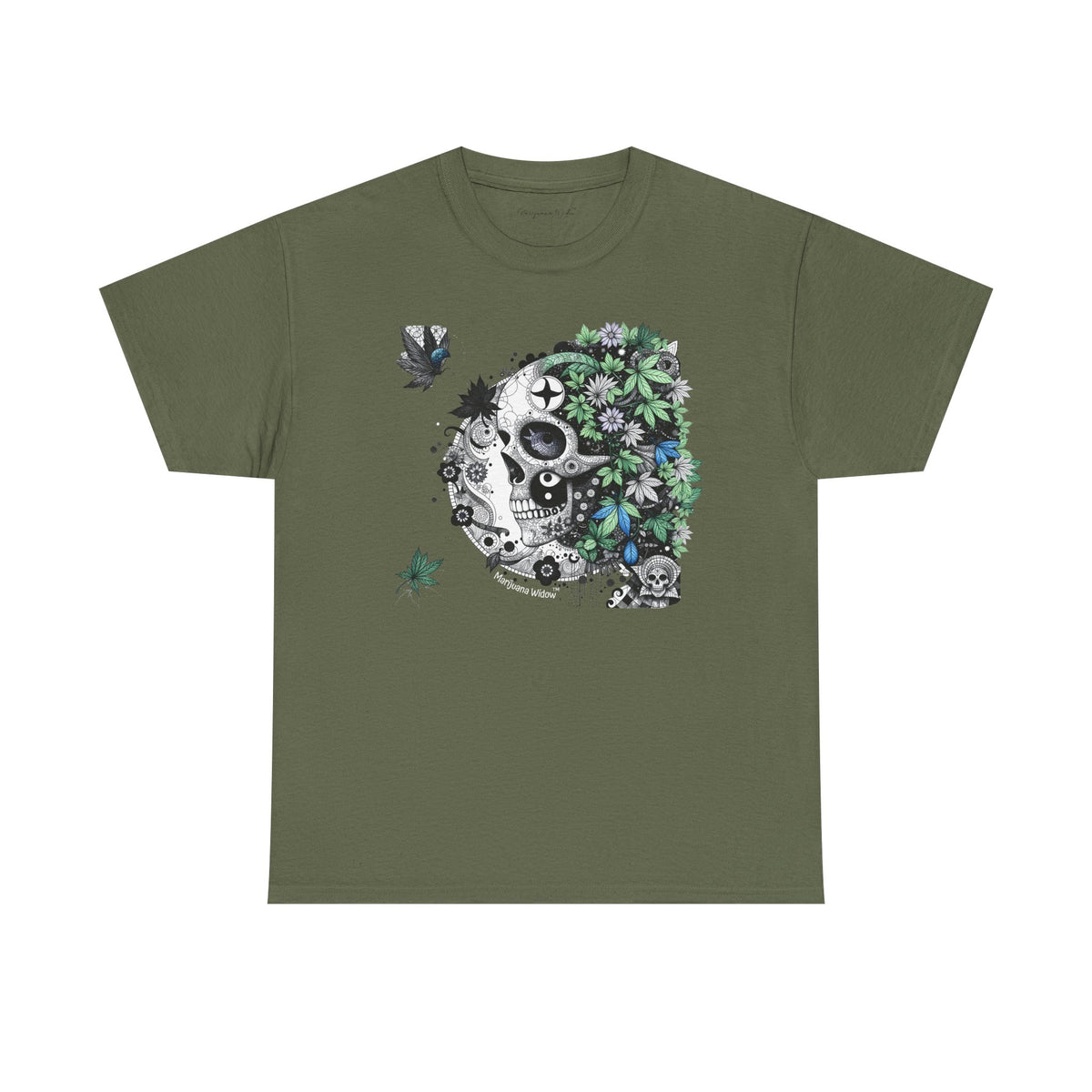 Blowing in the Wind - Skull and Leaves Unisex T-Shirt - Marijuana Widow