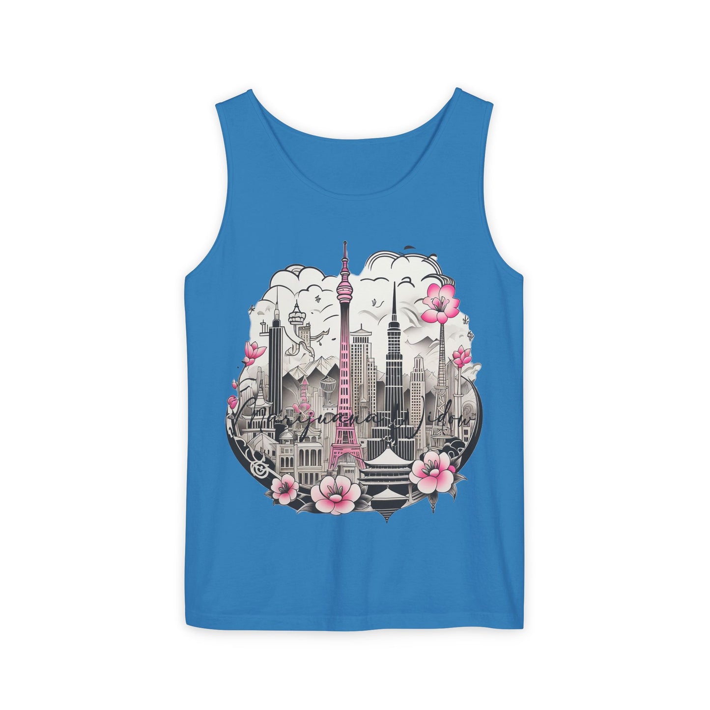 Tokyo Skyline Tank Top — Cherry Blossom Cityscape Graphic - Unisex Tank Top