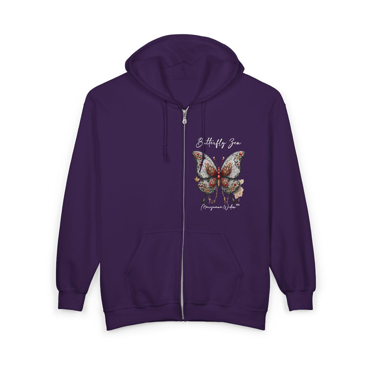 Zen Destiny - Moon & Butterfly Unisex Zip Hoodie - Marijuana Widow