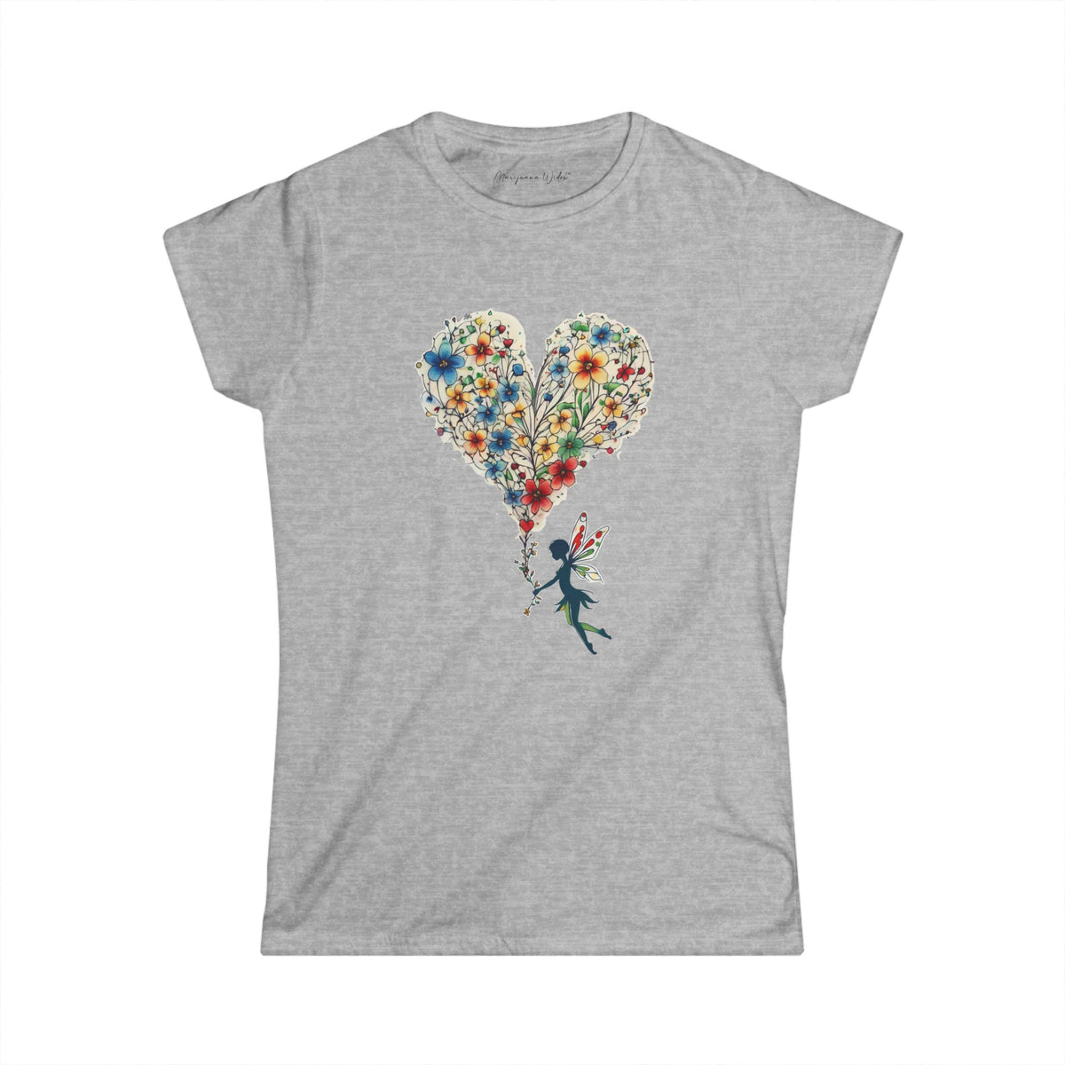 Floral Heart T-Shirt — Let Your Heart Bloom - Cute Watercolor Bouquet Heart - Women's White Softstyle Tee - Marijuana Widow