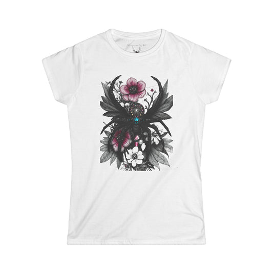 Bejeweled Black Widow Spider - Floral Leaves - Women's Tee