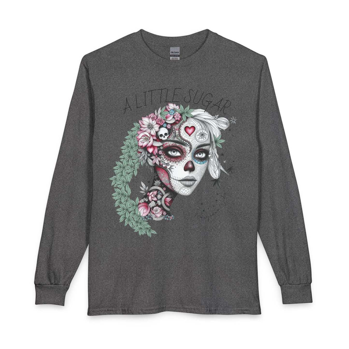 Day of the Dead Long Sleeve Tee — A Little Sugar - Skull Floral Graphic
