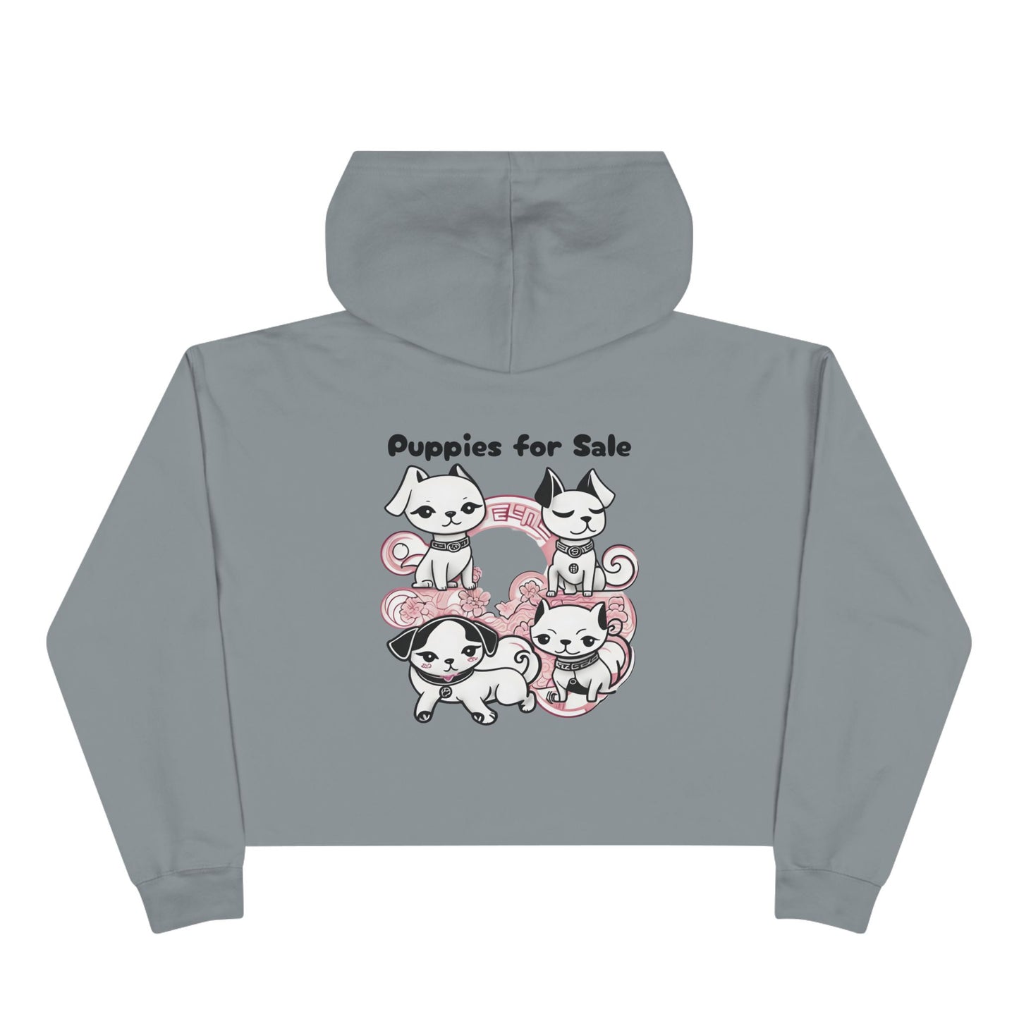 My Favorite Puppy - Crop Hoodie — Cute Kawaii Puppy with Pink Flowers - Women's Crop Hoodie