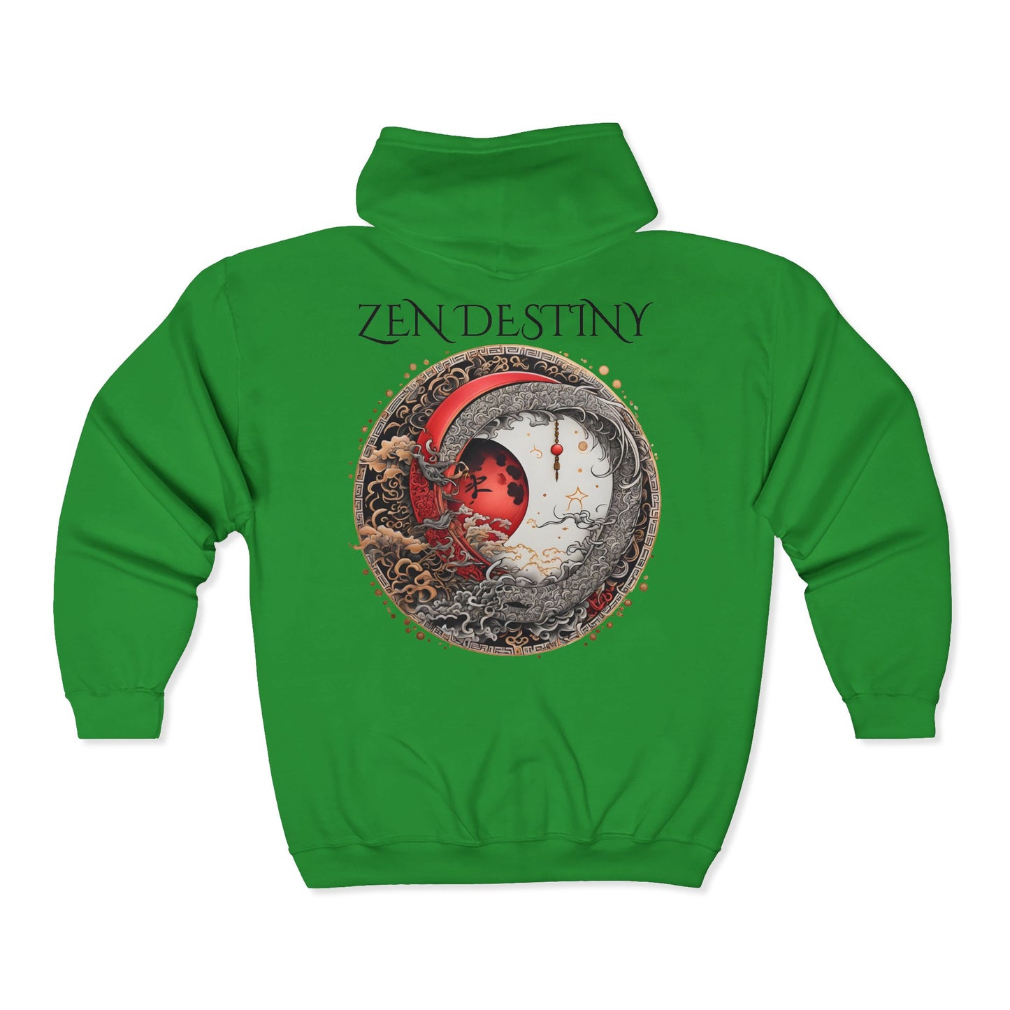 Zen Destiny - Moon & Butterfly Zip Hoodie — Japanese-Inspired Crescent Moon Graphic Zip-Up Unisex Sweatshirt