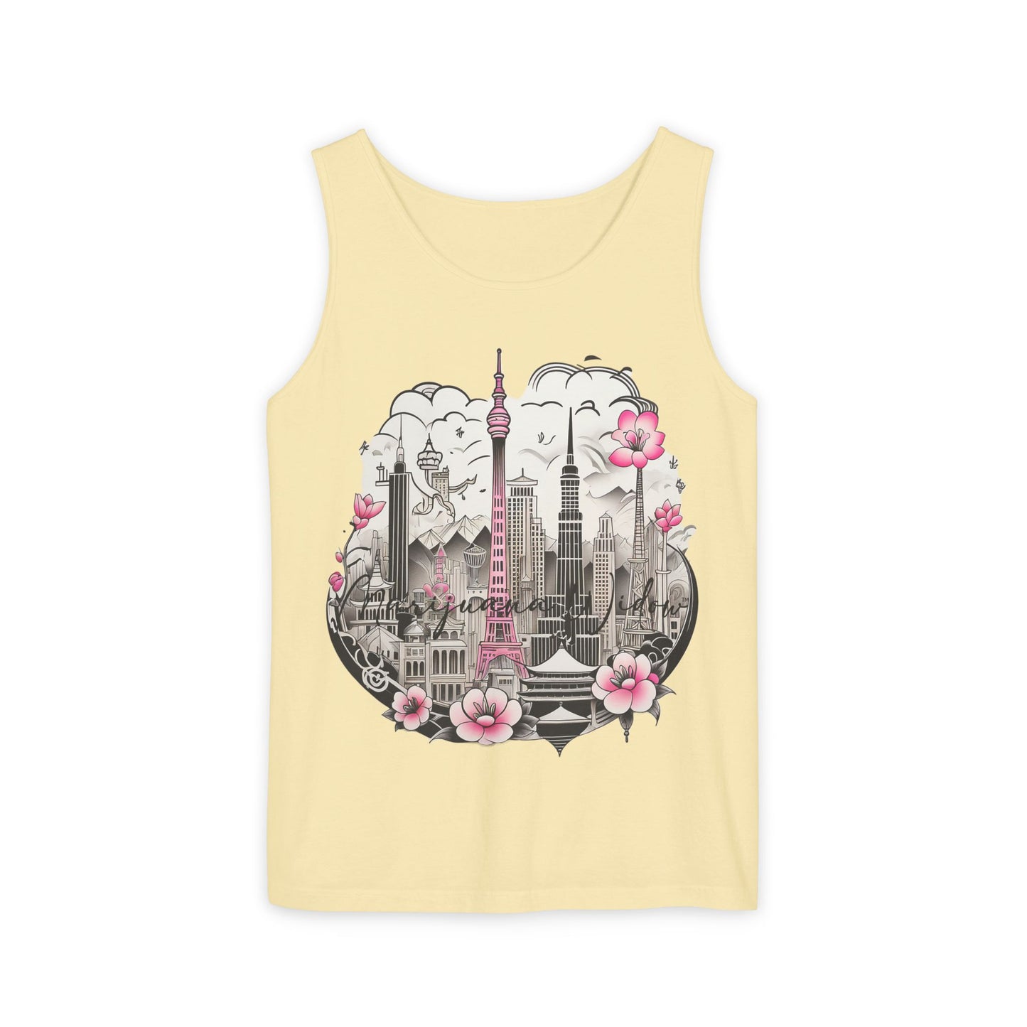 Tokyo Skyline Tank Top — Cherry Blossom Cityscape Graphic - Unisex Tank Top