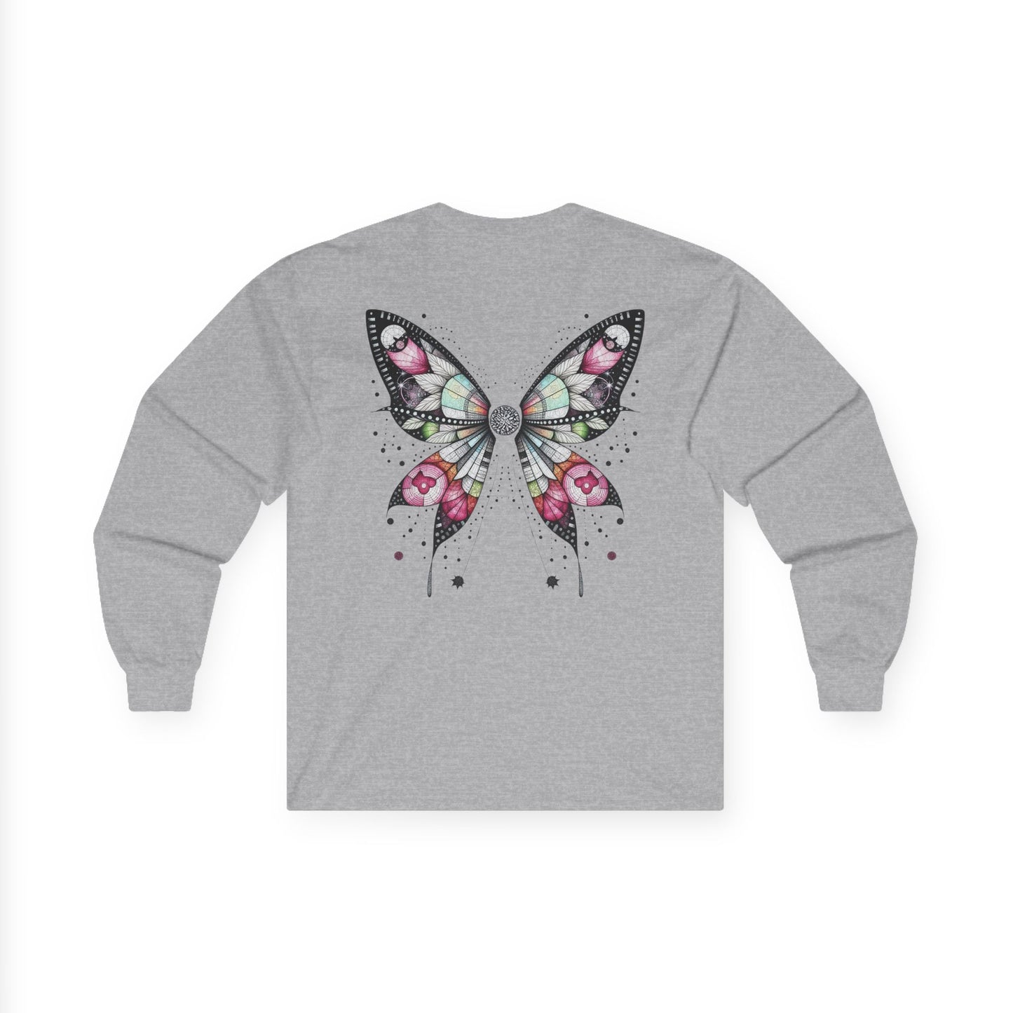 Dripping Ink - Fairy Butterfly Floral Long Sleeve Tee — Watercolor Wings - Front & Back Print Unisex Tee