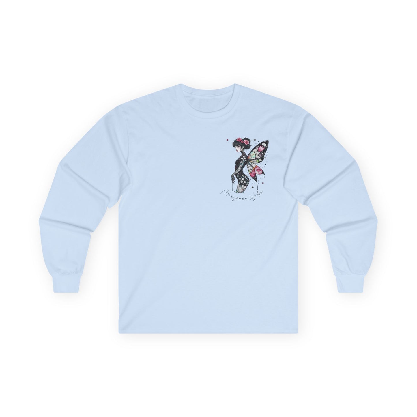 Dripping Ink - Fairy Butterfly Floral Long Sleeve Tee — Watercolor Wings - Front & Back Print Unisex Tee