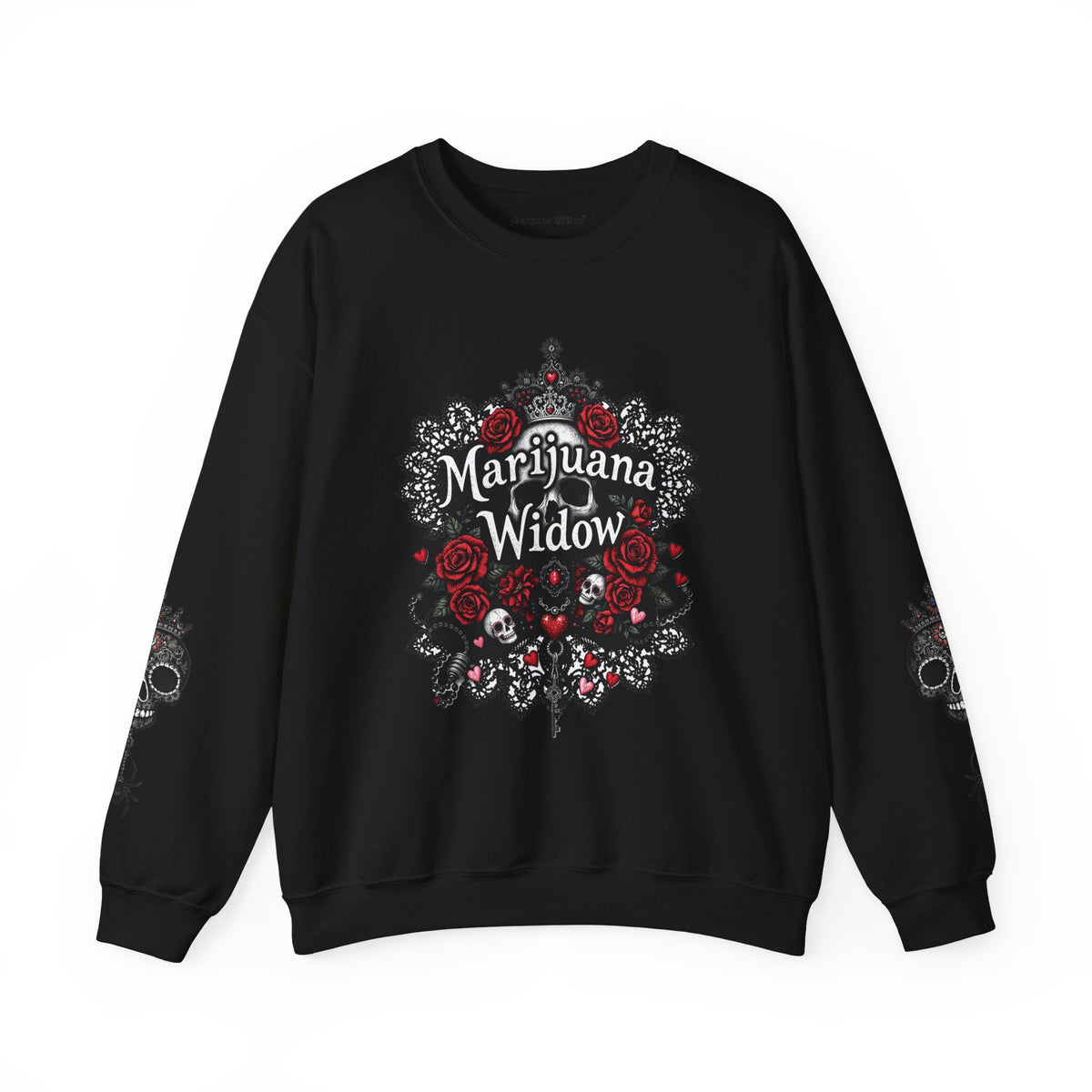 Marijuana Widow "Love My Skulls" Floral Crewneck Sweatshirt - Marijuana Widow