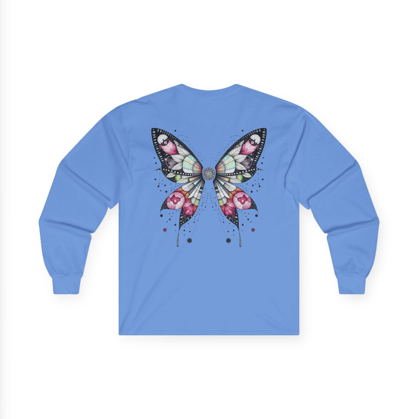 Dripping Ink - Fairy Butterfly Floral Long Sleeve Tee — Watercolor Wings - Front & Back Print Unisex Tee