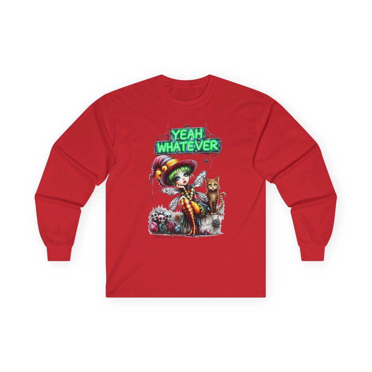 Halloween Fairy - Yeah Whatever - Fairy and Skeleton with Cat - Unisex Long Sleeve Tee