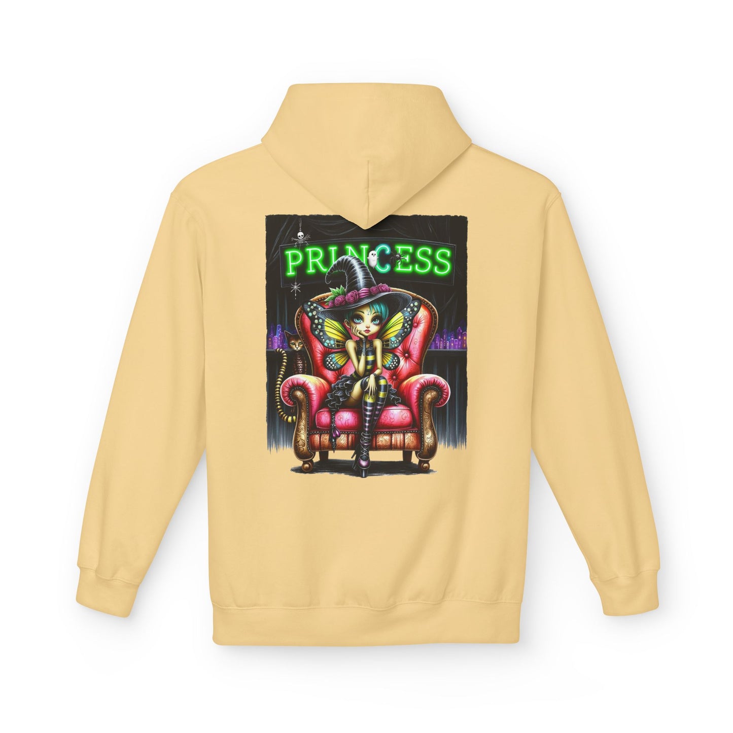 Princess Witch Hoodie — Gothic Neon Throne Graphic Unisex Hoodie