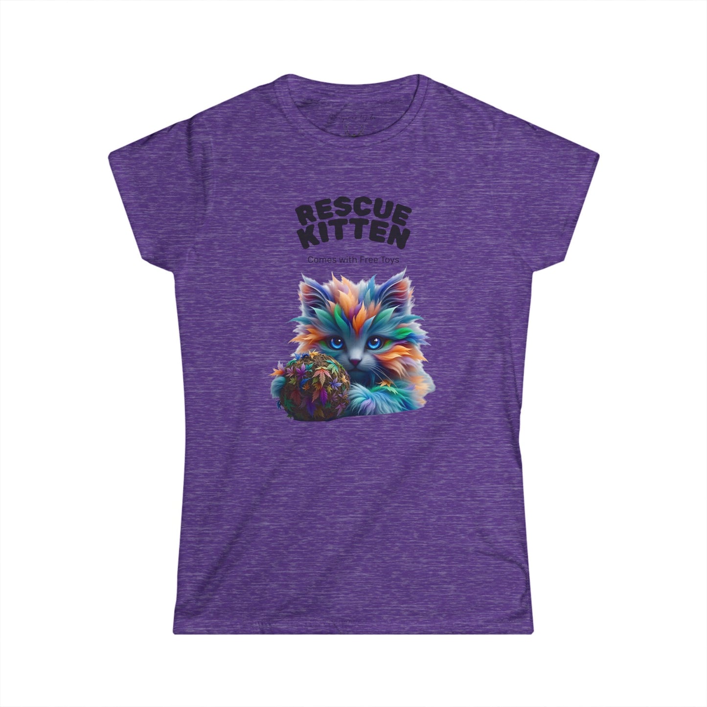 Rescue Kitten Cannabis Tee — Cute Multicolored Fluffy Kitten Holding Toy Ball - Women's Tee