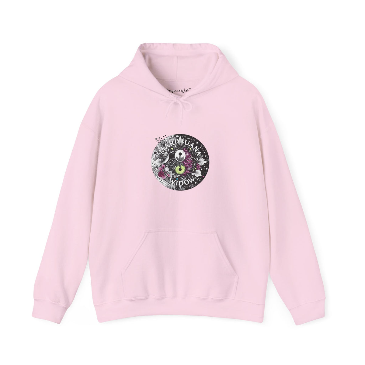 Angel Wings - Floral Skull Raven Hoodie — Gothic Boho Wings Pullover Front and Back Graphic - Marijuana Widow