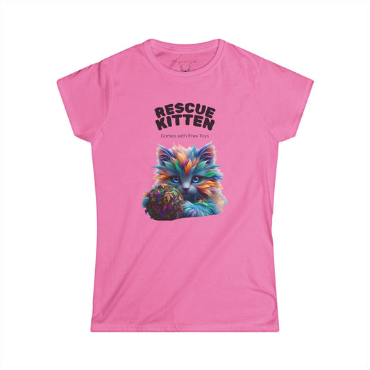 Rescue Kitten Cannabis Tee — Cute Multicolored Fluffy Kitten Holding Toy Ball - Women's Tee