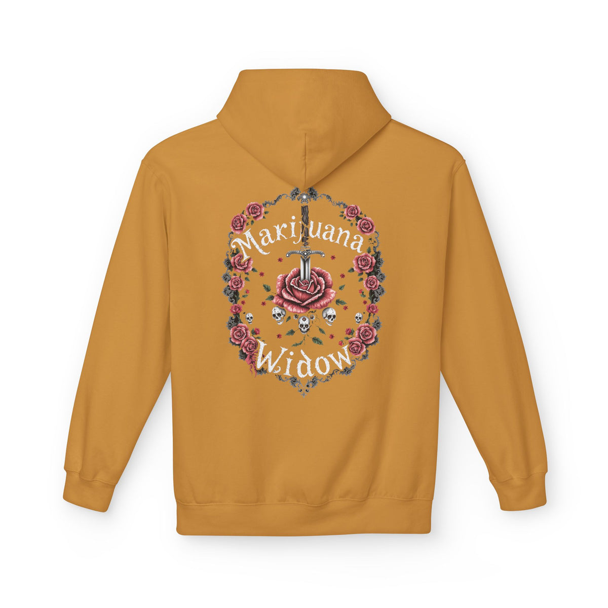 Marijuana Widow "Heart Aperture" - Pink Rose with Lace and Skulls Floral Hoodie - Marijuana Widow